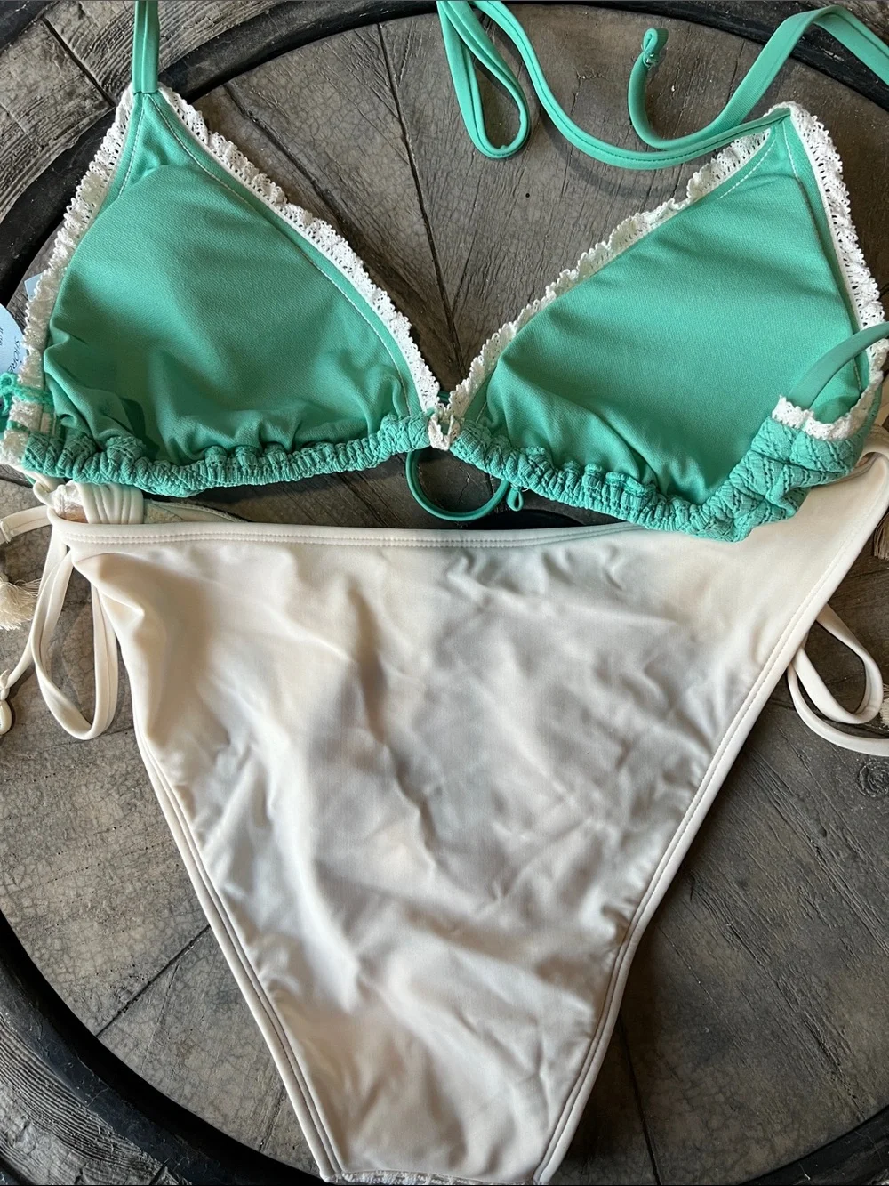 Seafoam Green & Off White Triangle Bikini Set - Women's Swim Size XL  BT B35